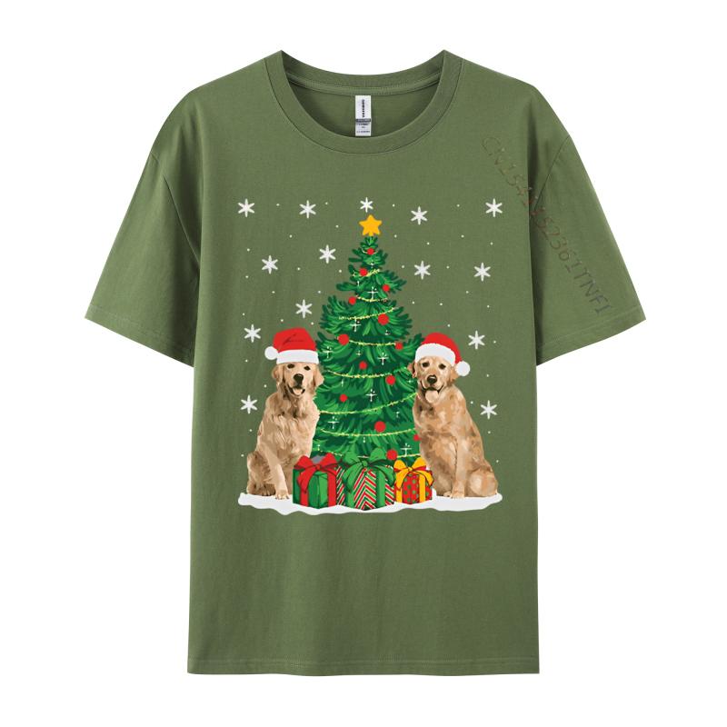 Xmas Lighting Santa Golden Retriever Tshirt Unisexs Tshirt Personalized Print T Shirt Black Best Gift Clothing