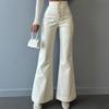 Moda Sexy Bandage Couro Flare Calças Mulheres Cintura Alta Quadril Pacote Zíper Calças Femininas Outono Calça