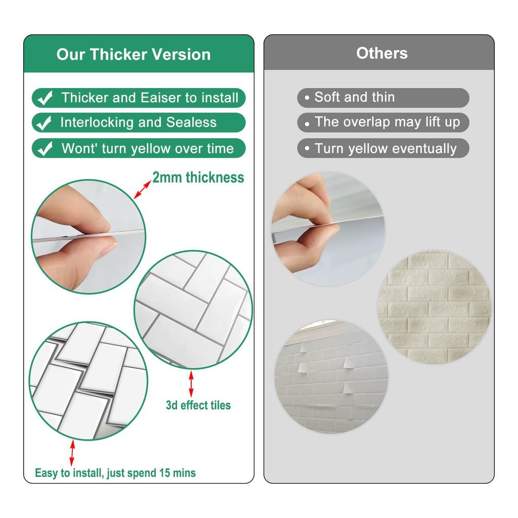 10 Sheets Peel And Stick Backsplash Tiles Herringbone Decorative Wall Sticker Self Adhesive Wallpaper For Kitchen Bathroom
