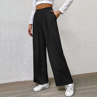 Einfarbige, lässige Hose mit weitem Bein für Damen im Herbst