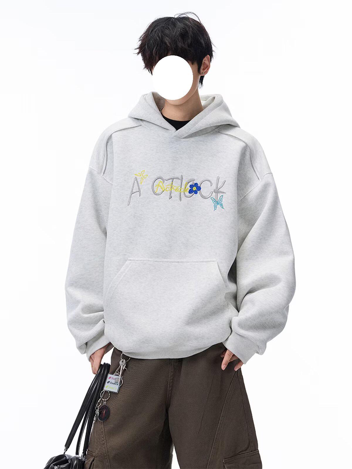 Men s American Letter Embroidery Hoodie - Autumn/Winter Heavyweight Fleece, Loose Fit Sweatshirt. M