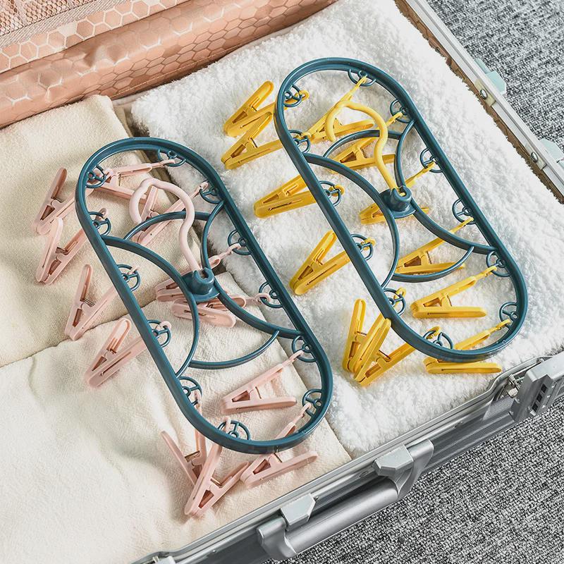 Winddichter Multifunktionaler Trockenständer mit 12 Klammern für Unterwäsche, Kleidung und Socken