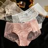 Light Luxury High-end Embroidered Mid Waist Panties with Lace Sexy and Breathable Triangular High Elasticity Satin Surface Women’s Panties