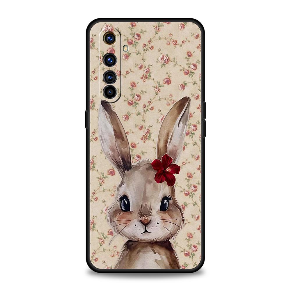 Soft TPU For Realme 11 10 9 Pro Plus GT2 GT3 GT5 C21 C25 C35 C53 C55 C67 Pro 5G Phone Case Ink And Wash Painting Rabbit Art Bags