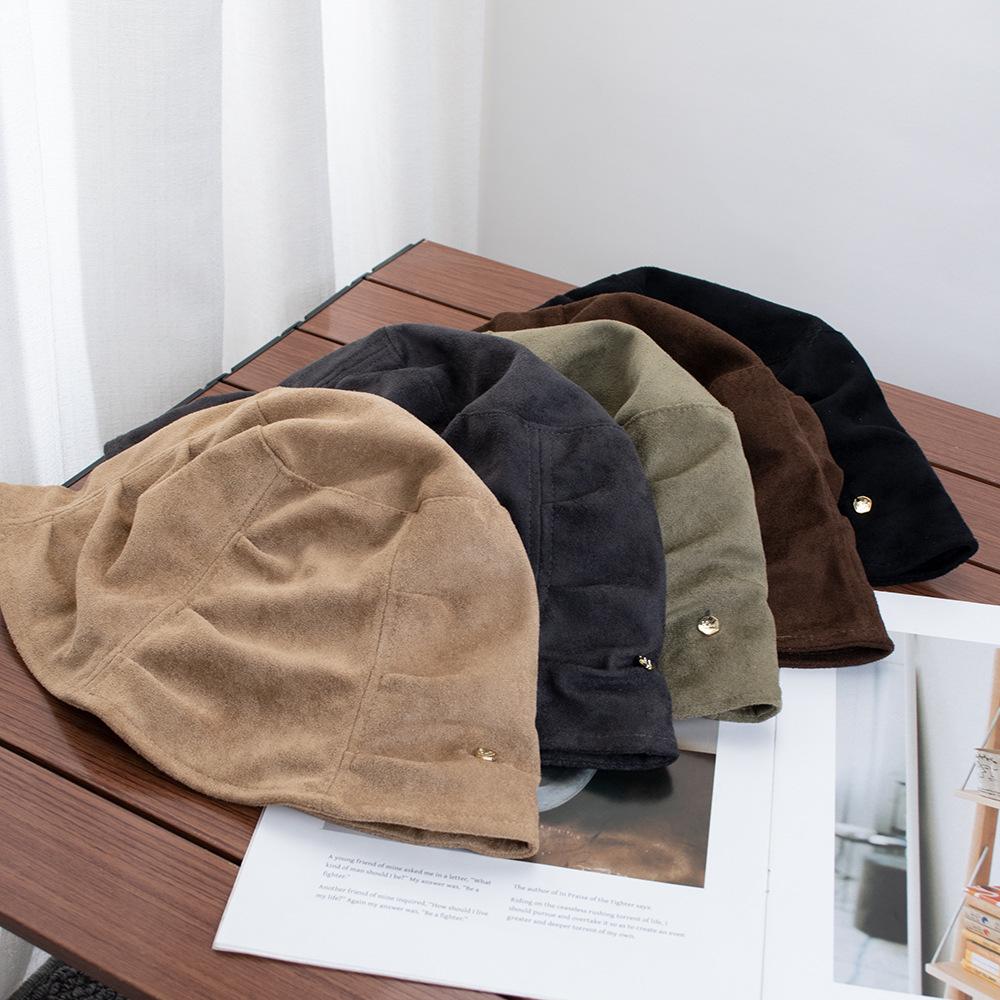 Retro pleated suede bucket hat women's spring and autumn new versatile face small bucket hat literary temperament basin hat