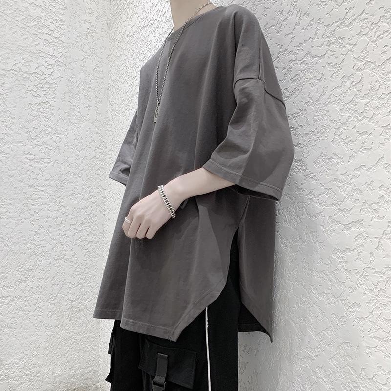 

Мужская футболка в корейском стиле, модная, свободного кроя, с рукавом до локтя 3XL темно-серого