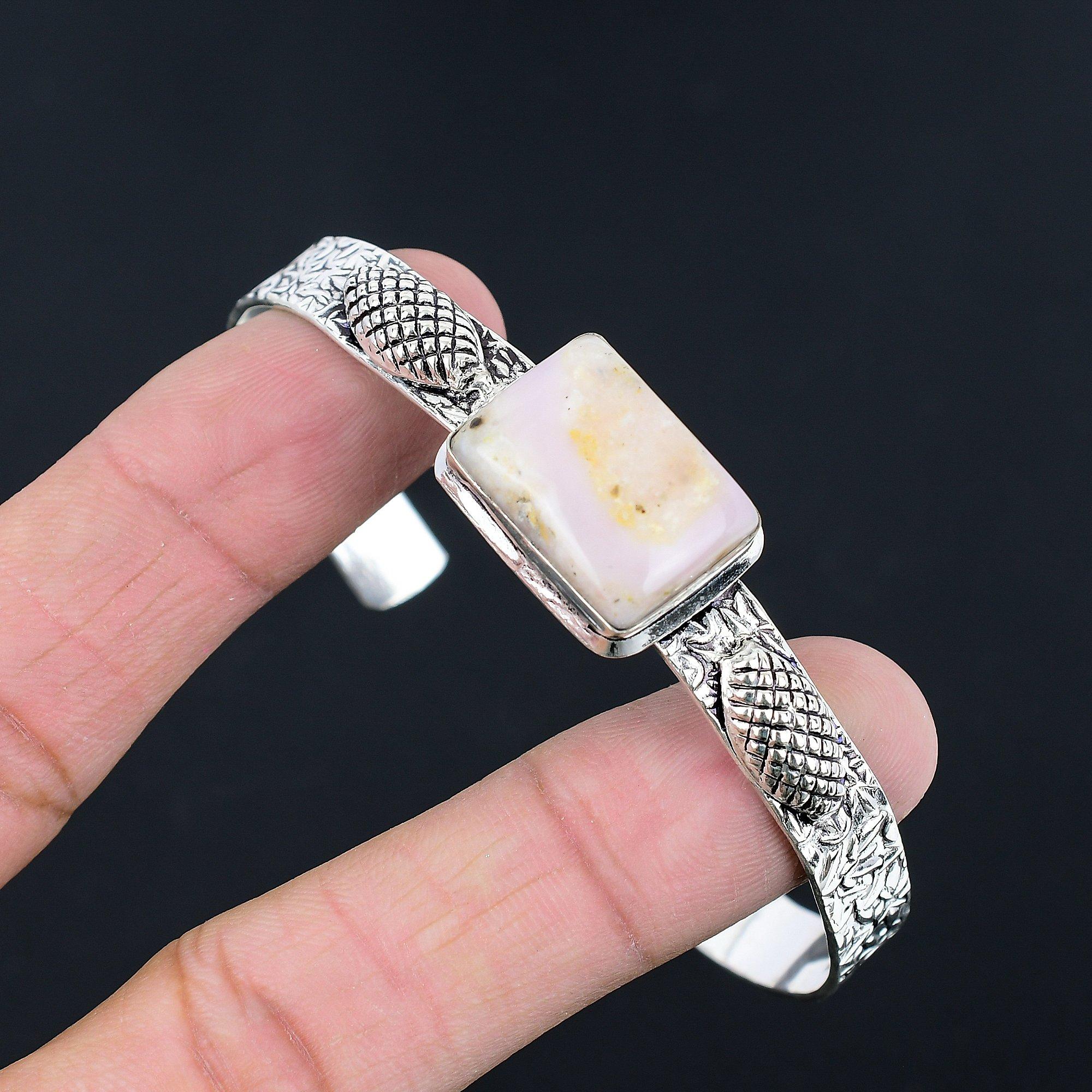 

День сестер Сделка Натуральный розовый опал Серебро 925 пробы Жена Новый браслет-манжета Adjustable