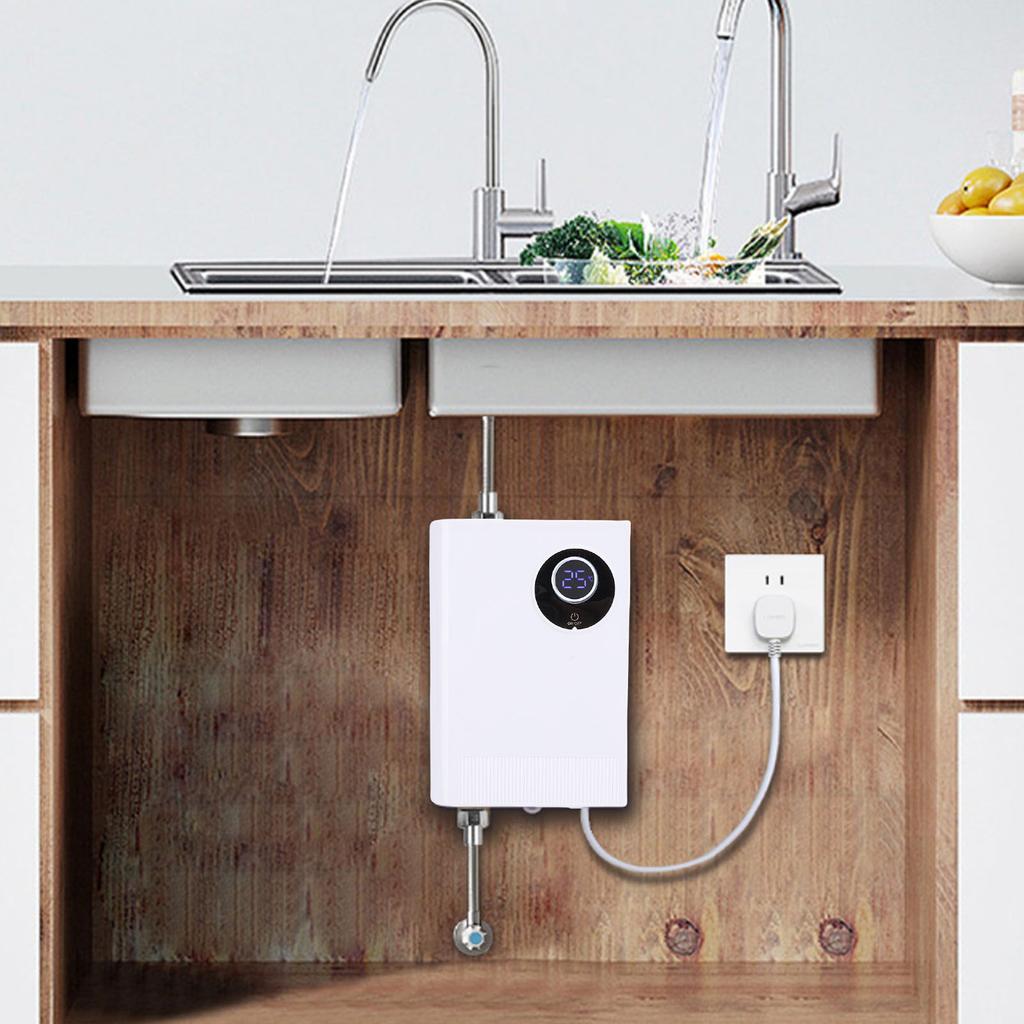 Tankless Water Heater Mini Variable Frequency Constant Temperature Water Heater for Kitchen Apartment Bathroom RV White