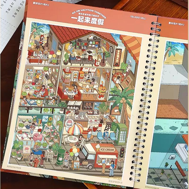 Herr. Papier Miniatur Szenen Sammlungsbuch 9.0 3D Puppenhaus Aufkleber DIY Kreativ Entspannend Gehirnjogging Basteln für Journal