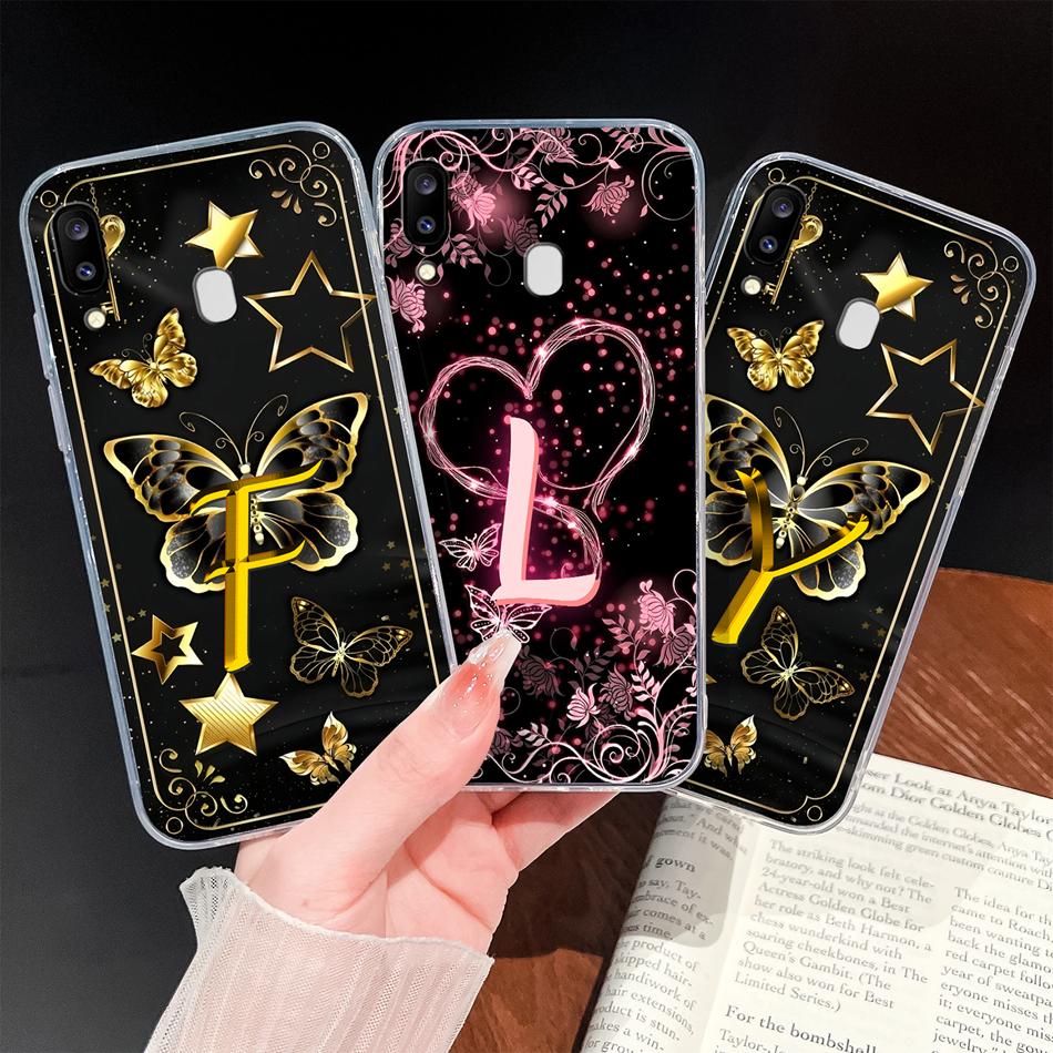 Für Samsung Galaxy A20 A20S A21 A30 A30S Handyhülle Schmetterling Buchstaben Weiches TPU Klare Silikonhülle Für Galaxy A 20 A 30 Gehäuse