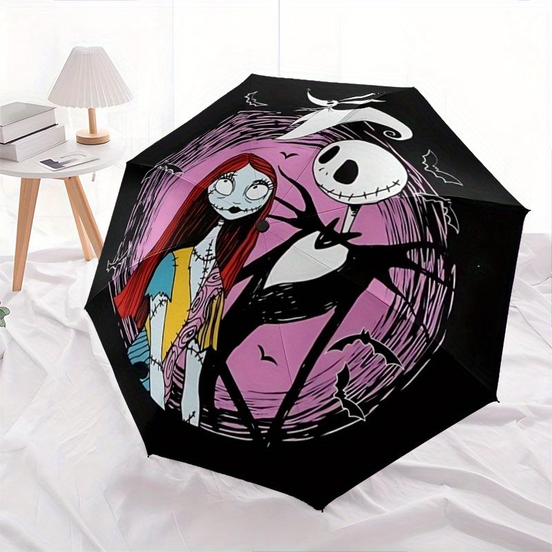 

1pc Jack and Sally s Enchanted Adventure Pattern Automatic 3-Fold Umbrella, 8 Iron Frames, High-Value Folding Umbrella, Suitable for Office,
