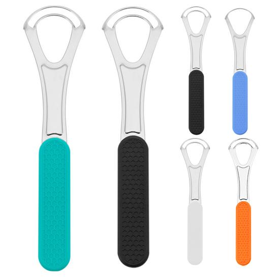 Stainless Steel Double Layer Tongue Scraper High Strength Semi-circle Flexible Tongue Brush with Non-slip Handle for Thorough Cleaning