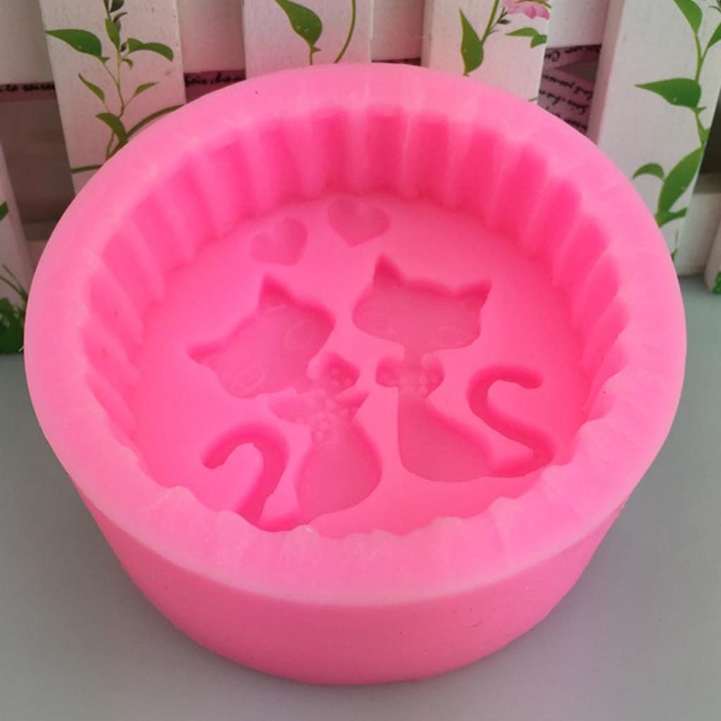 1pc Animal Cat Silicone Soap Mold Two Cat Gypsum Craft Mold Round Handmade Soap Candle Making Mold