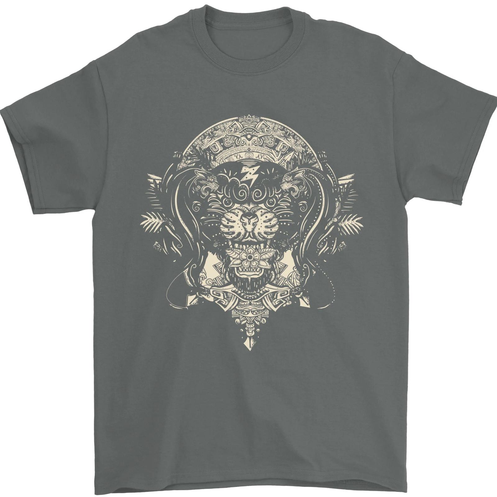 Ancient Mayan Aztec Tiger Art Tattoo Tribal Mens T-Shirt 100% Cotton S разноцветный
