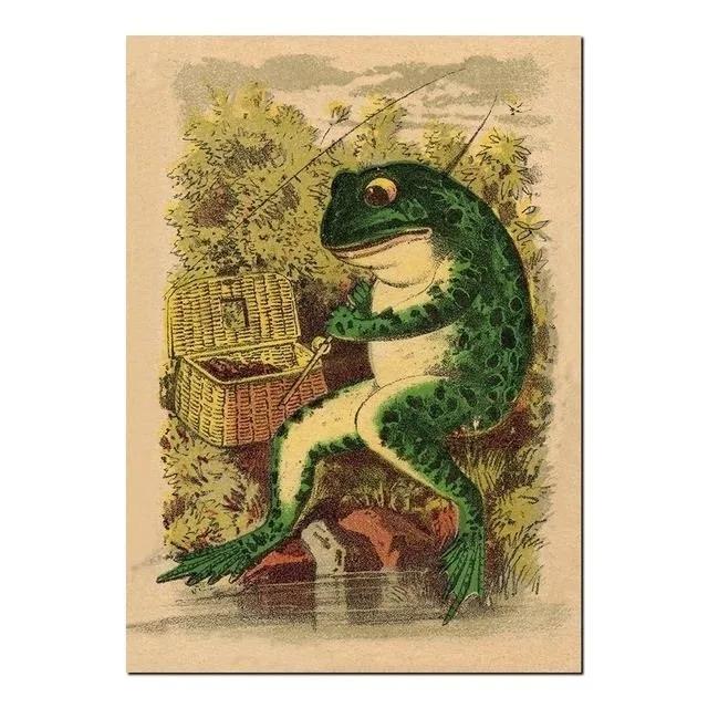 Tablou pe Pânză Desen Animat Broască Banjo Postere și Imprimeuri Animale Vintage Amuzant Artă de Perete pentru Creșă Imagine pentru Living Decor Acasă