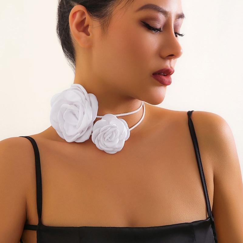 Y2K Adjustable Rope Necklaces with Big/Small Rose Pendant Charm, Fashionable Gothic Clavicle Chain Trendy Neckwear Gift