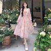 Women's French Floral Long Sleeve Spring Dress: Elegant, Waist-Cinched, Gentle Fairy Style