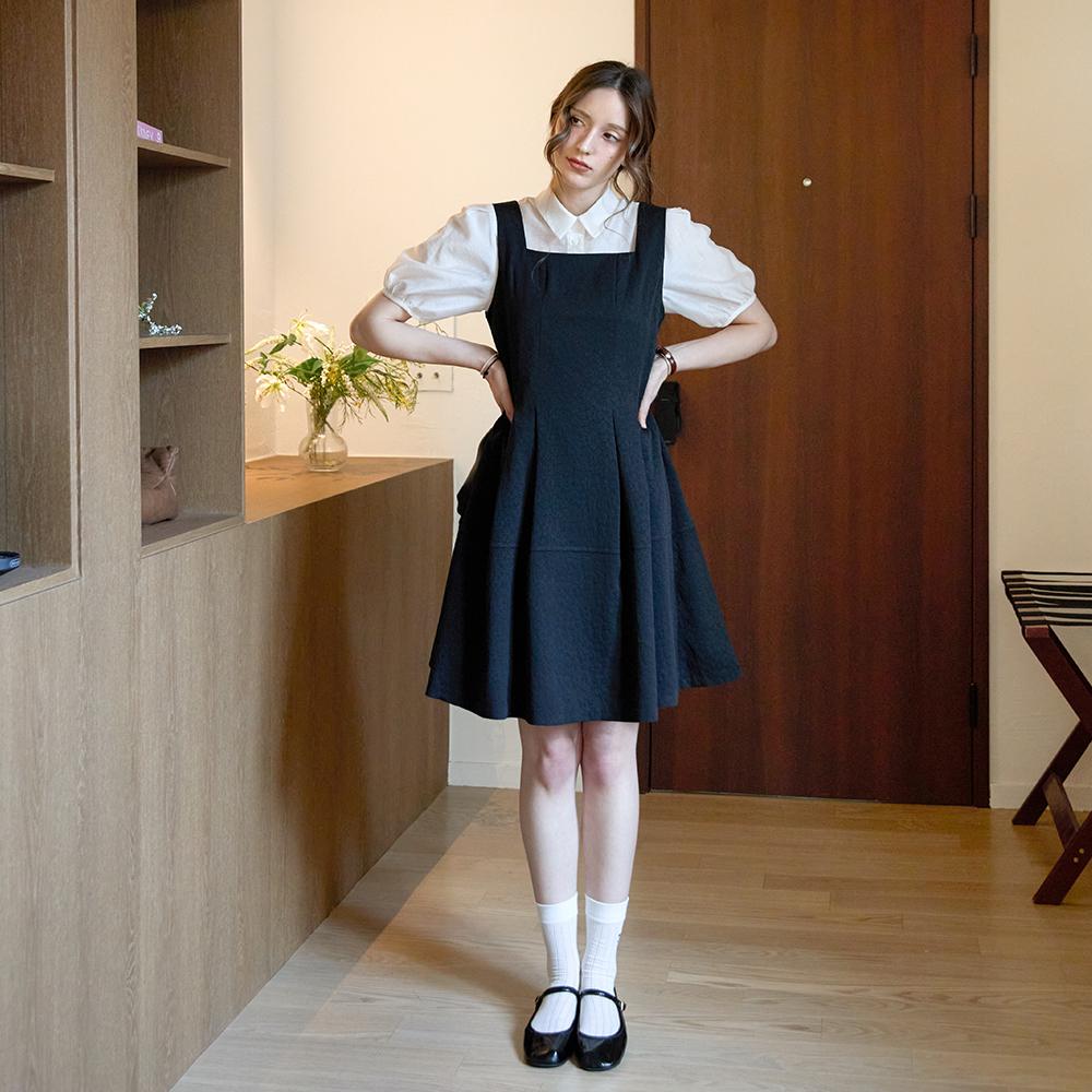 KELLY DONAHUE Jacquard Square Sleeveless Dress_Black