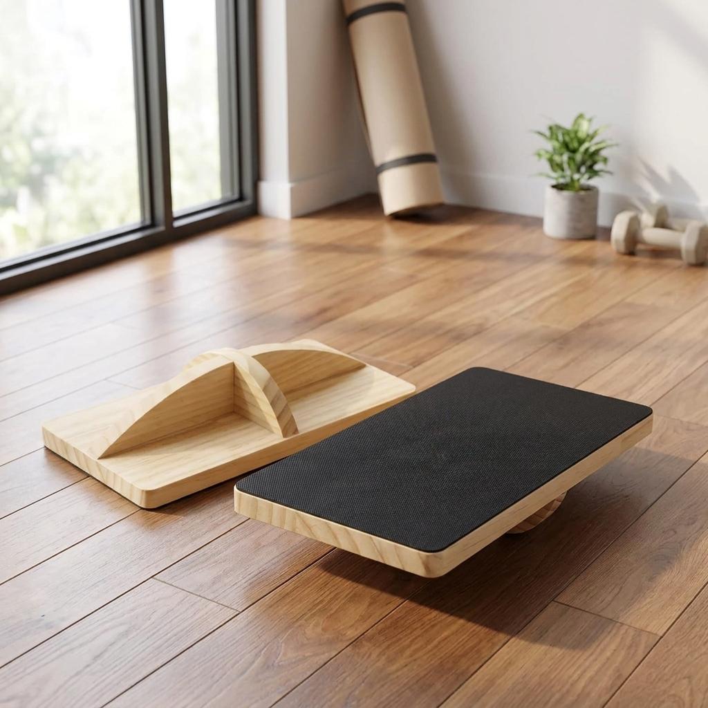 Natural Wooden Yoga Balance Board Anti Slip Surface for Core Training Indoor Outdoor Home Exercise Adults