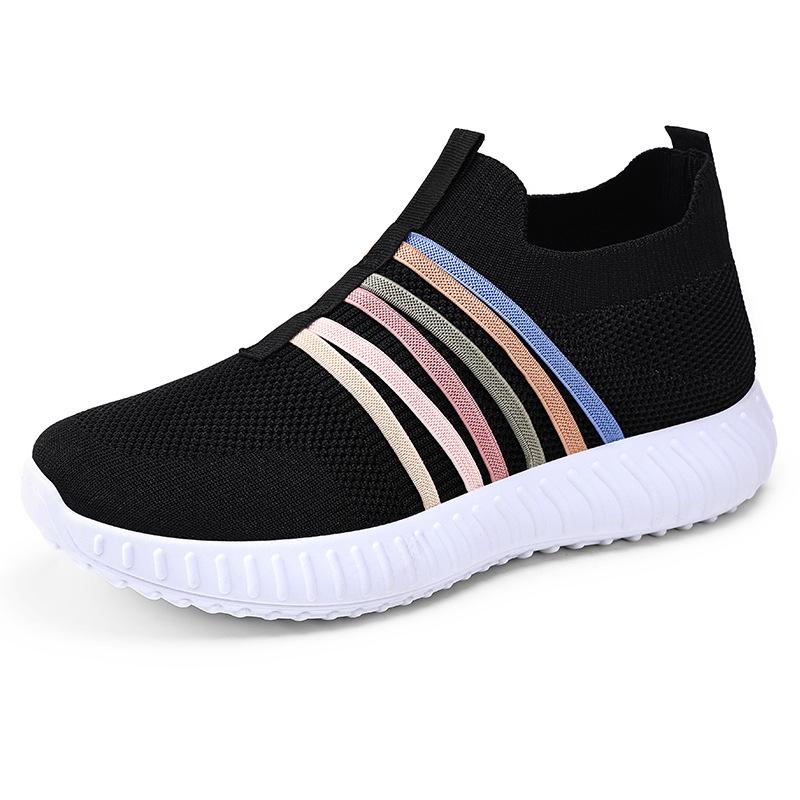 Women's Versatile Plus Size Slip-on Breathable Mesh Flyknit Shoes - Fashionable Spring Style Casual Footwear for Mothers