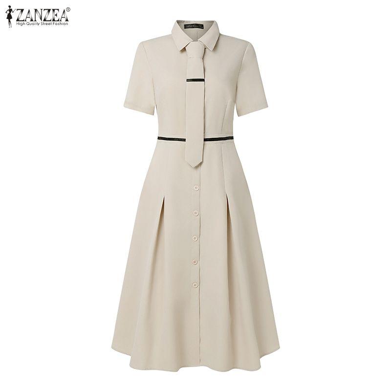 ZANZEA Women Turn Down Collar Casual Short Sleeve Dress