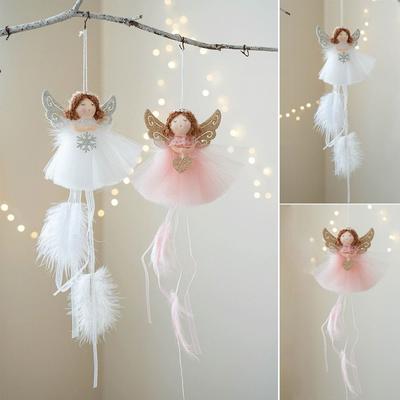 Mesh Skirt Hanging Pendants Doll Pink White Angel Girl Doll Creative Plush Toys  Festival Gifts