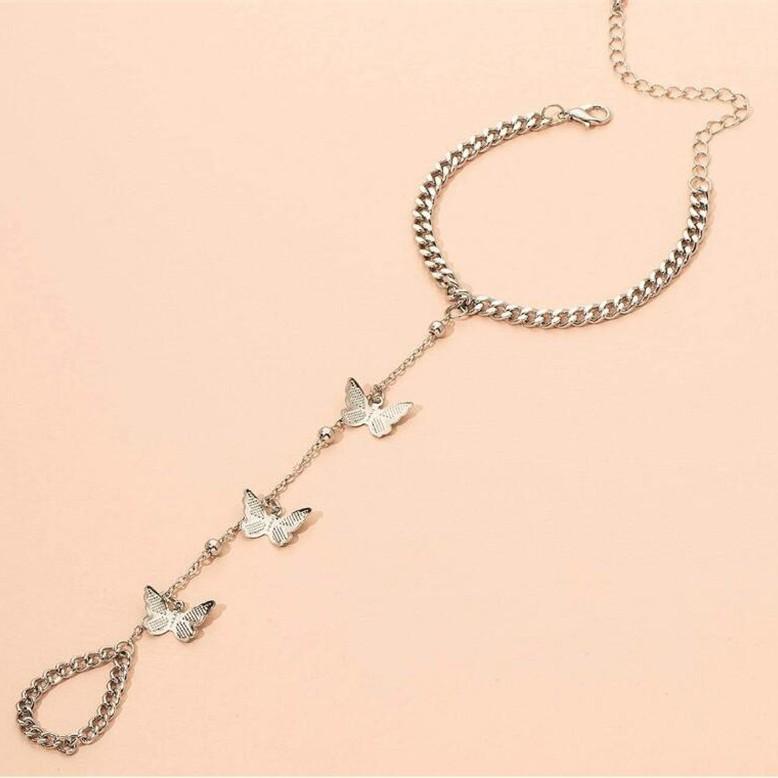 Butterfly Finger Bracelet Ring Women'S Fashion Punk Style Personality Niche Trendy Cool Jewelry