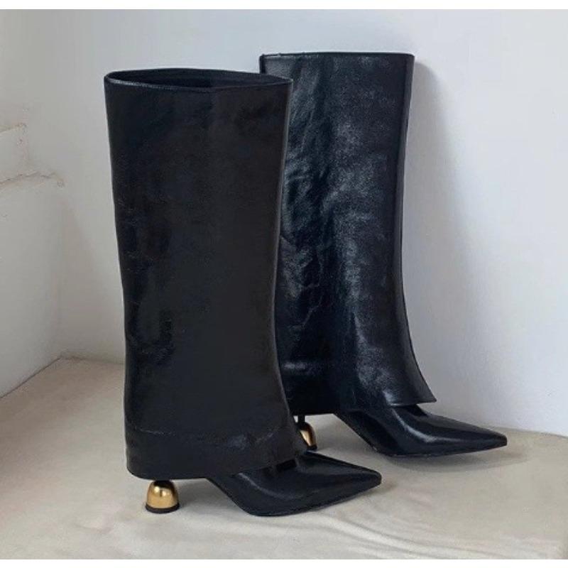 Fashion New Style Retro Fashion Pointed-toe Trouser Leg Boots Spring and Autumn Temperament Special-shaped Heels High-end Long-leg Boots