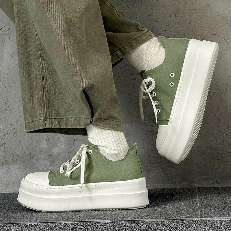 Men's Platform Canvas Sneakers Chunky Sole Elevator Shoes Multiple Colors Comfortable Lace-Up Casual Breathable Shoes