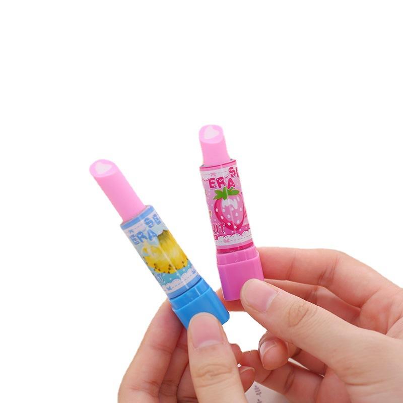 10Pcs Cartoon Fruit Lipstick Shape Erasers Stationery Gift for Kids Birthday Party Favors Back To School Rewards Pinata Fillers