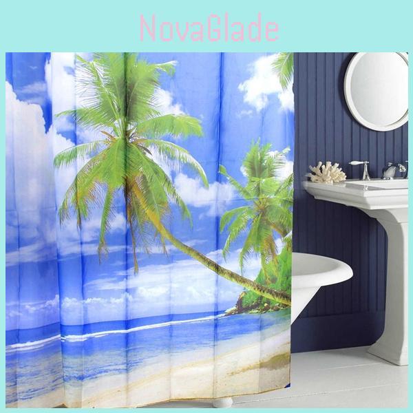 Lyxigt Hawaii Strand Kokosnötstryckt Polyester Duschdraperi För Ultimat Vattentätt Skydd