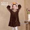 Little Naive Girls' Winter Velvet Sequin Long-Sleeve Dress