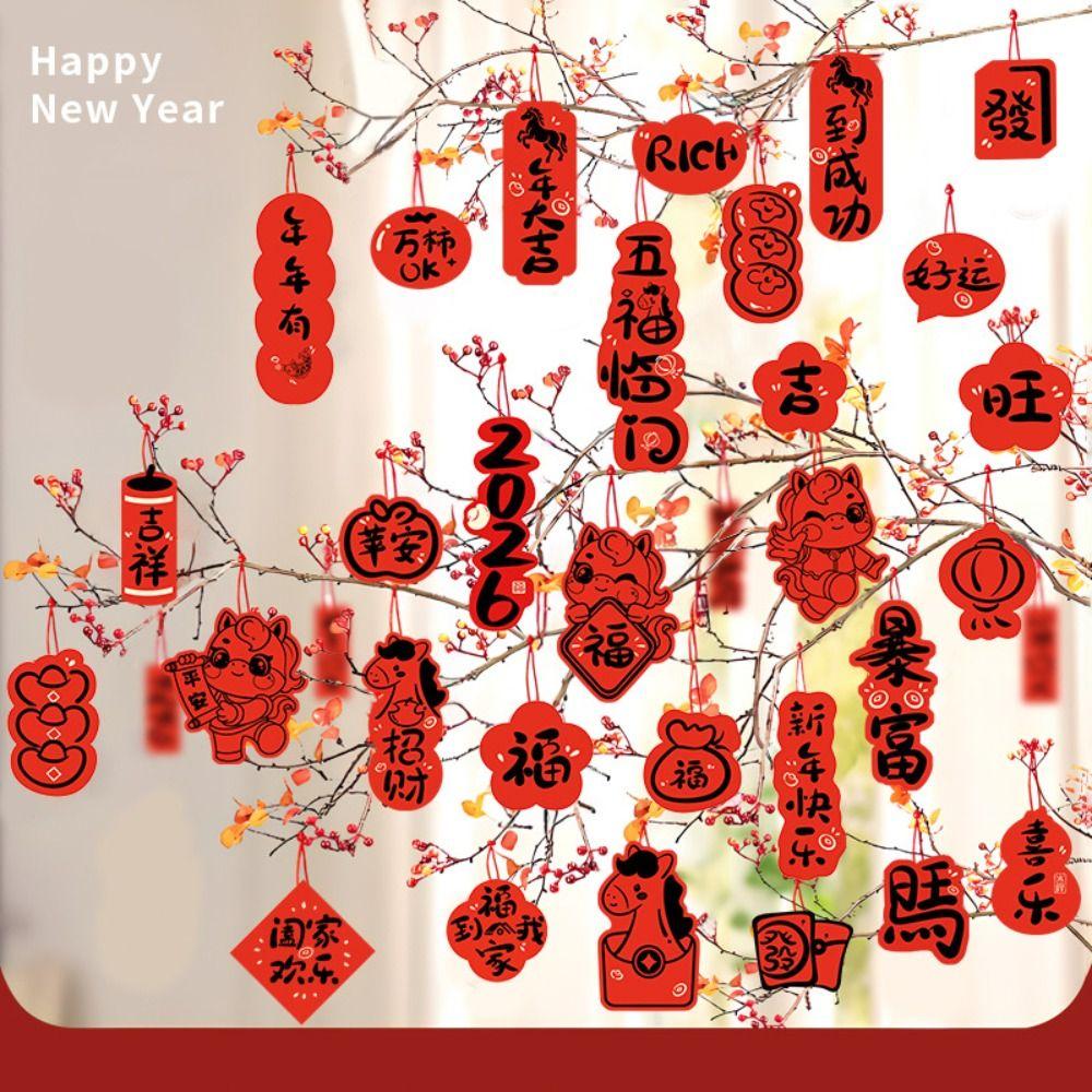 36Pcs Chinese Traditional New Year Potted Plant Decorations Spring Festival Reusable Red Lantern Atmosphere Layout Party Favors