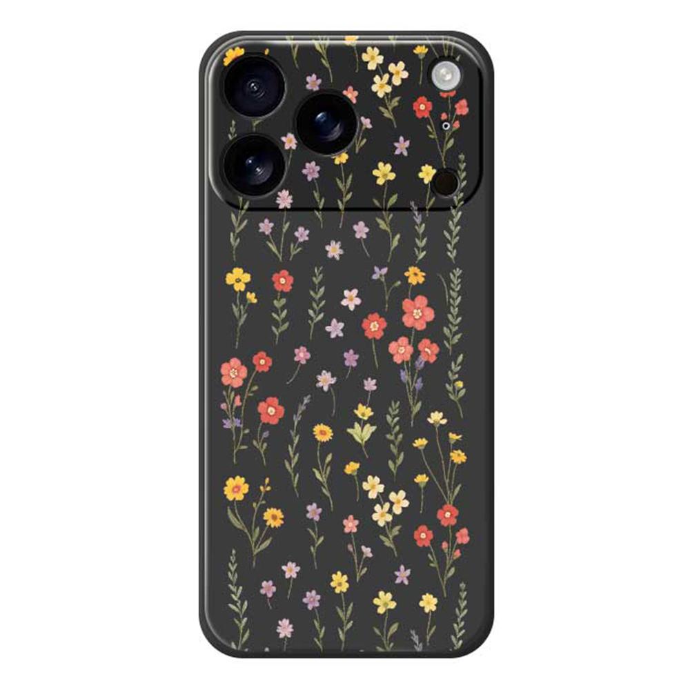 

For iPhone 17 Pro Case Flowers and Grass Pattern Printing Straight Edge TPU Phone Back Cover Black