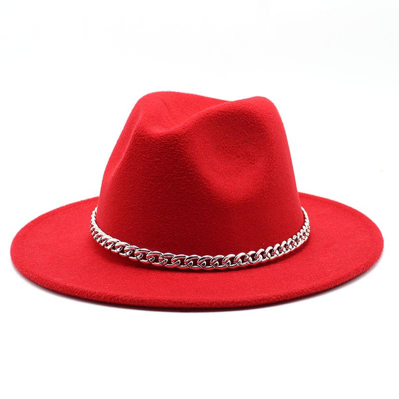Wollener Jazz Zylinderhut Herren- und Damen-Kette Retro Flachkrempig Geradekrempig Großkrempig Filzhut