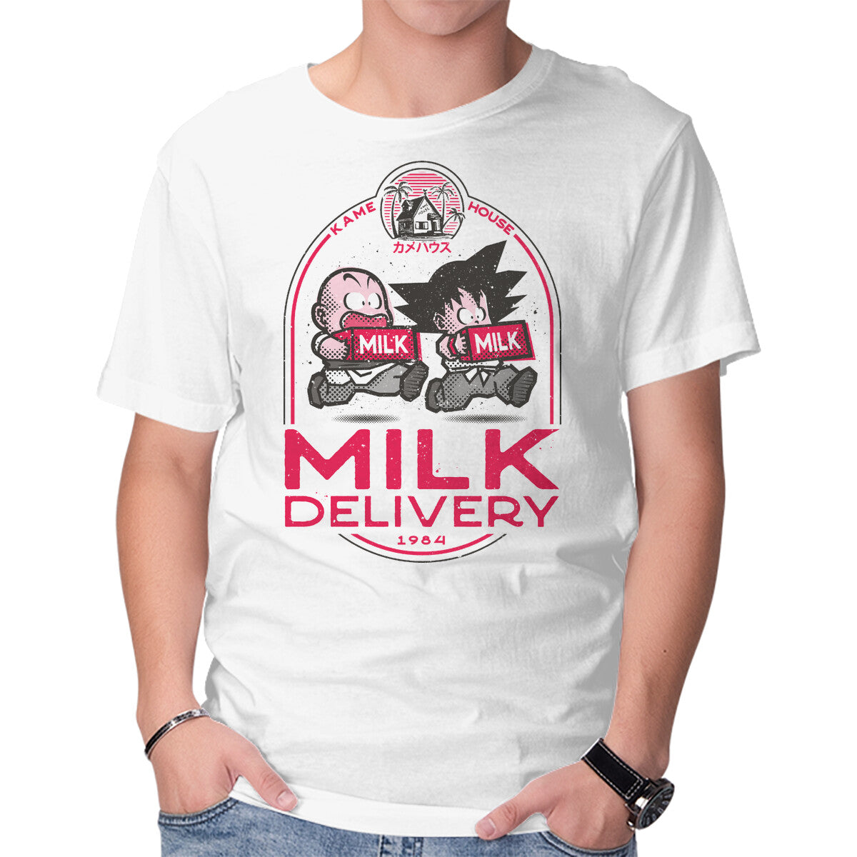 Unisex Crew Neck T-Shirt Milk Delivery Graphic Short Sleeve Casual Tee L