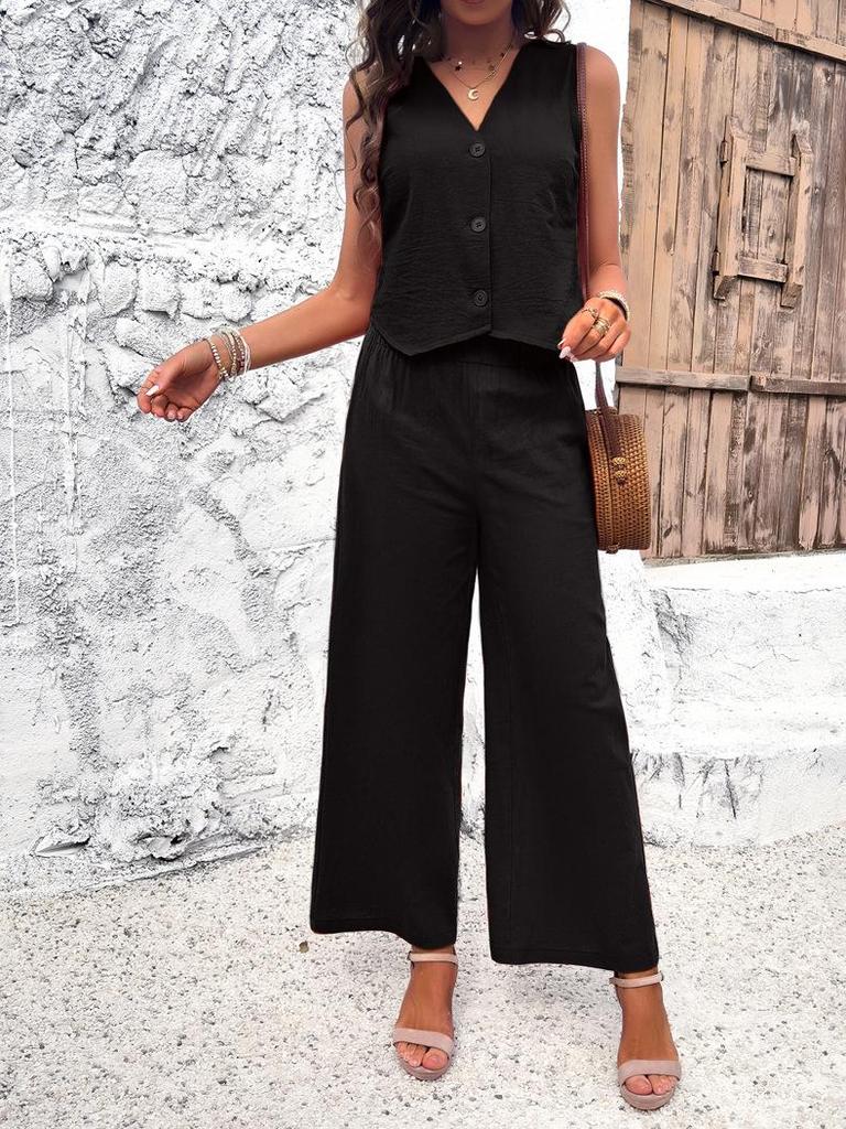 Diyun 2024 Spring/Summer Women's Casual Solid Tank Top Set