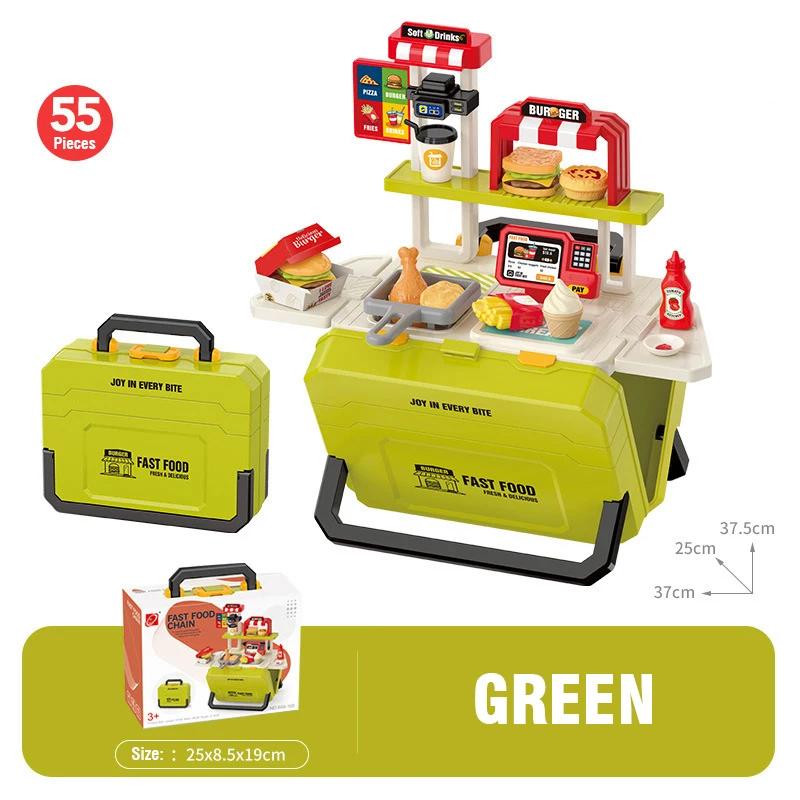 Barbecue Trolley Children's Kitchen Play Set Tableware Bbq Miniature Things Food Candy Suitcase Role-Playing Toys for Girls Kids