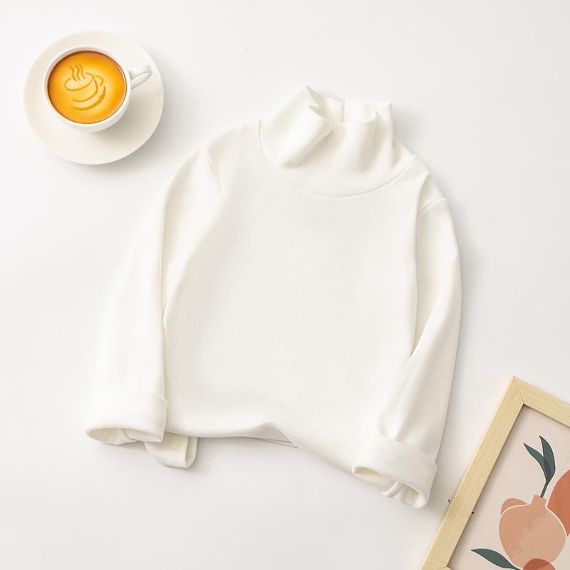 Children's Korean Style Long-Sleeve Mock Neck T-Shirt, Solid Color, Autumn/Winter, Versatile Base Layer for Boys and Girls.