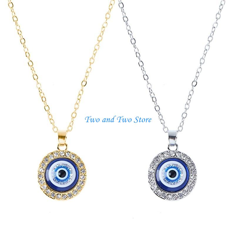 HX6F Dot Diamond Lucky Blue Eye Necklace for Evil Eye Pendant Necklace Turkish for Evil Eye for Protection and Blessing for W