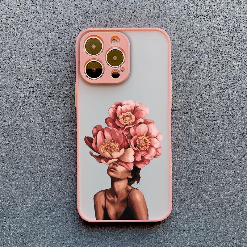 Oil Painting Flower Girl Phone Case For iPhone 16 15 12 11 13 14 Pro Max Mini X XS XR 15 14 8 Plus Shockproof Translucent Covers