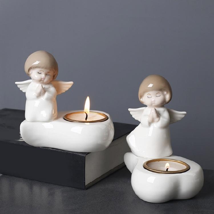 Delikata Keramiska Bönande Änglar Värmeljushållare Lättrengöring Votive Ljusstake för Heminredning