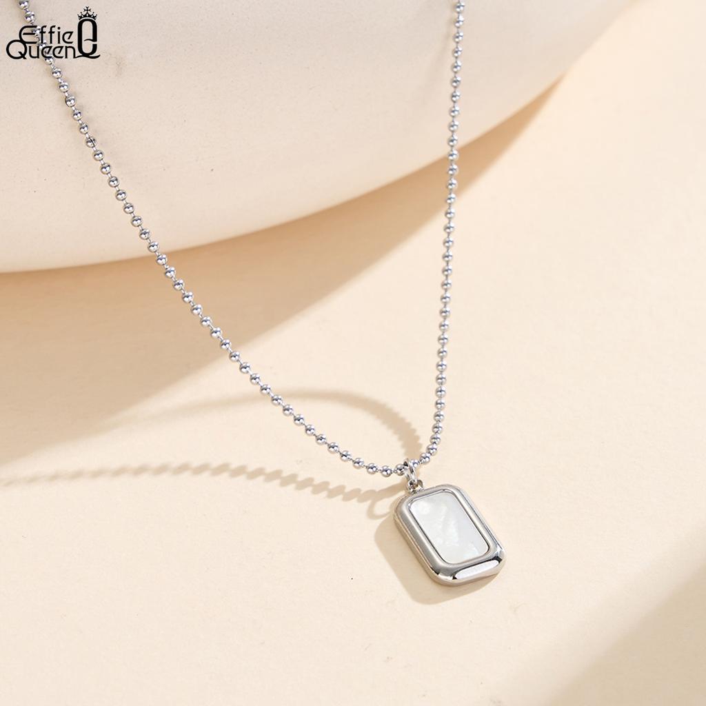 EFFIE QUEEN Stainless Steel 18k Gold White Shell Square Pendant Necklace Natural Jewelry for Women Wedding Party Banquet STMN11