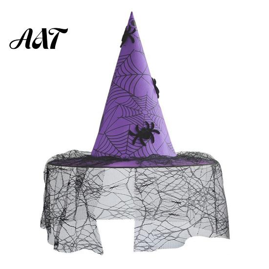 Dark Theme Stage Performance Hat Halloween Witch Hat, with Lace Mesh And Simulated Spiders, Gothic Fancy Dress Accessories for Parties Style