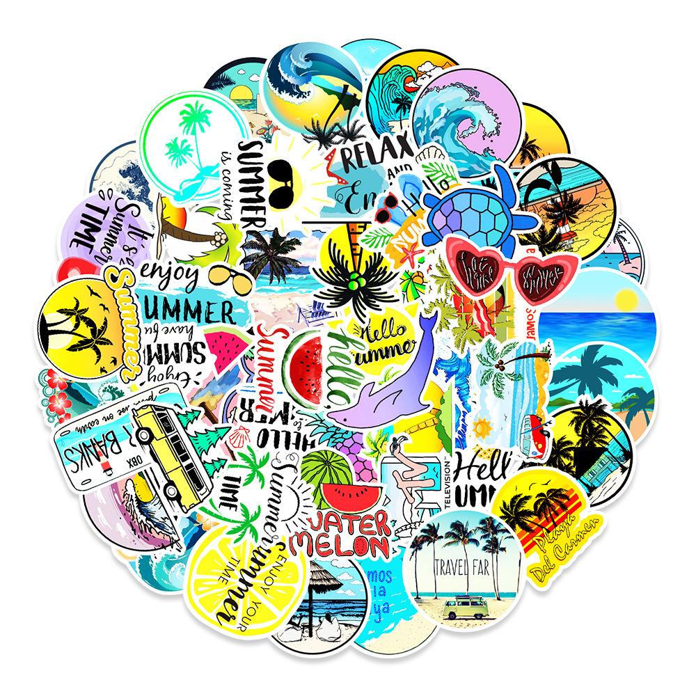 50 Pictures of Enjoying Summer Coconut Trees Beach Graffiti Stickers Skateboard Mobile Phone Kettle Decoration Stickers
