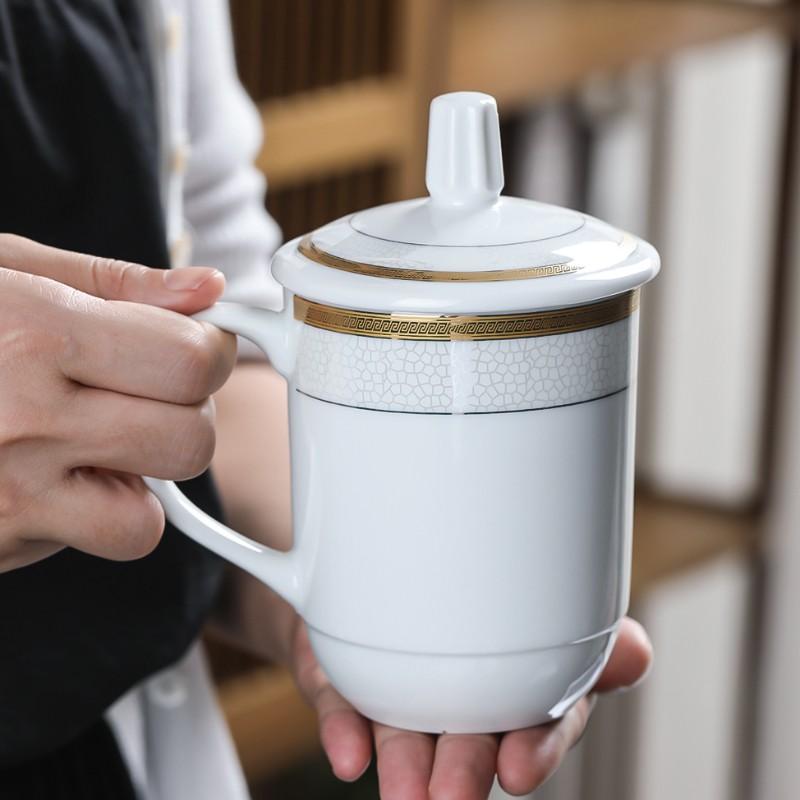 MULTIPOTENT Ceramic Mug with Lid, 320ml Capacity, Business Meeting Office Tea Cup, Hotel Room Cup, Set of 2, Gift Item