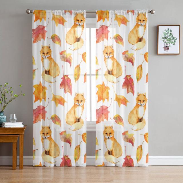 Animal Bird Fox Forest Winter Window Curtains For Living Room Kitchen Door Curtain Sheer Curtains For Bedroom