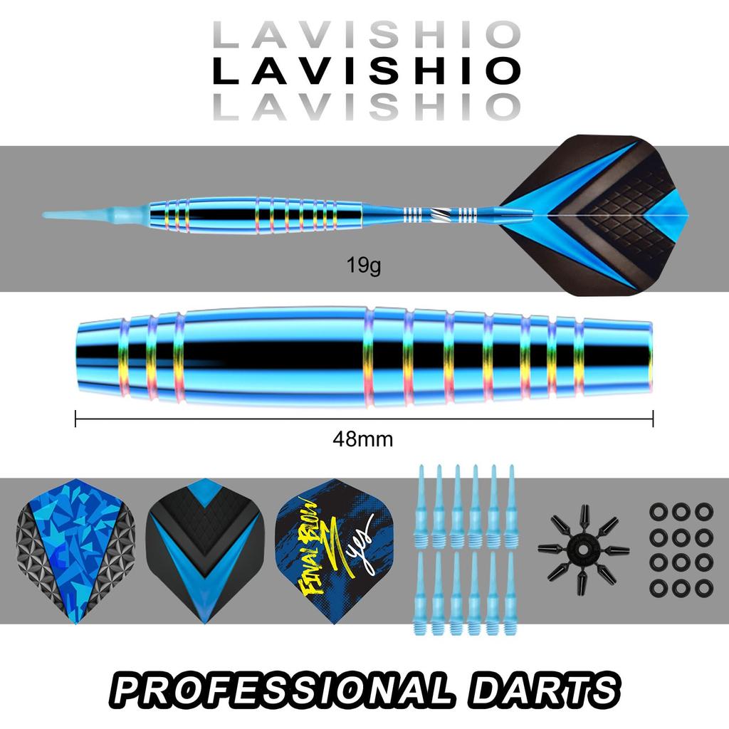 Lavishio Professionelles Soft-Dartpfeil-Set, 19g, 12 Kunststoff-Dartspitzen, Dartflügel und Schäfte (blau)