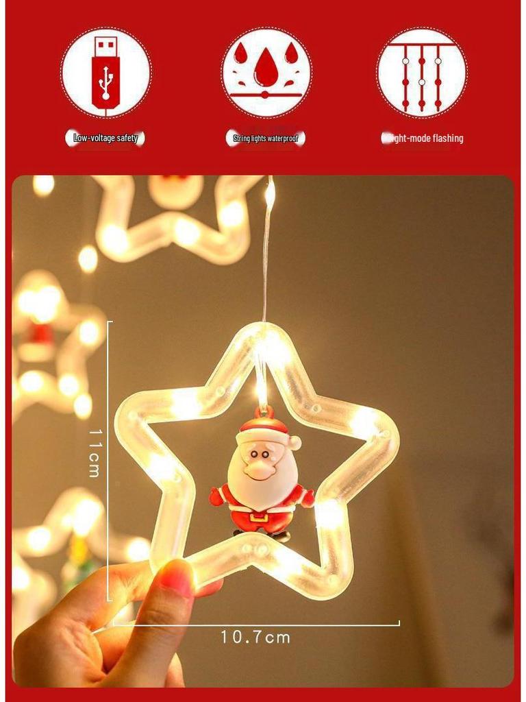 USB LED Icicle String Lights with Star & Curtain Design for Christmas