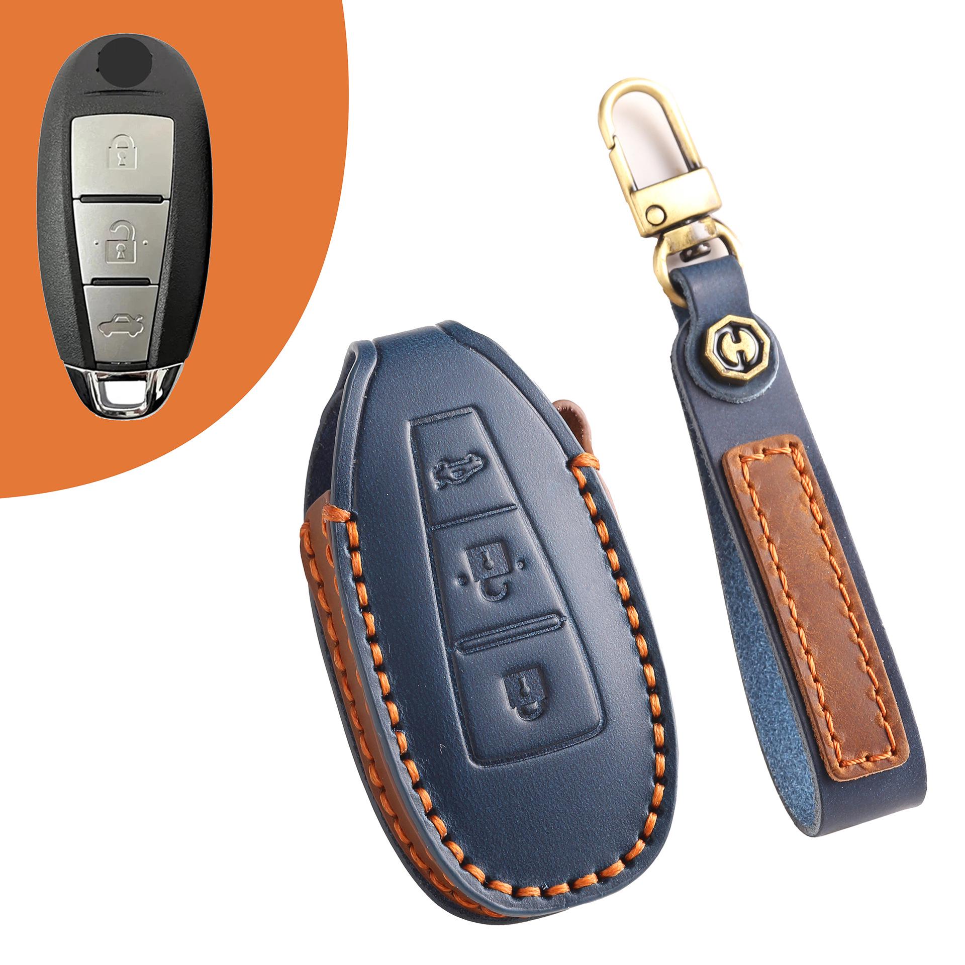 

Чехол для ключа из натуральной кожи для Suzuki Vitara, Fengyu, Xiaotu, Qiyue - чехол для смарт-ключа с пряжкой синий